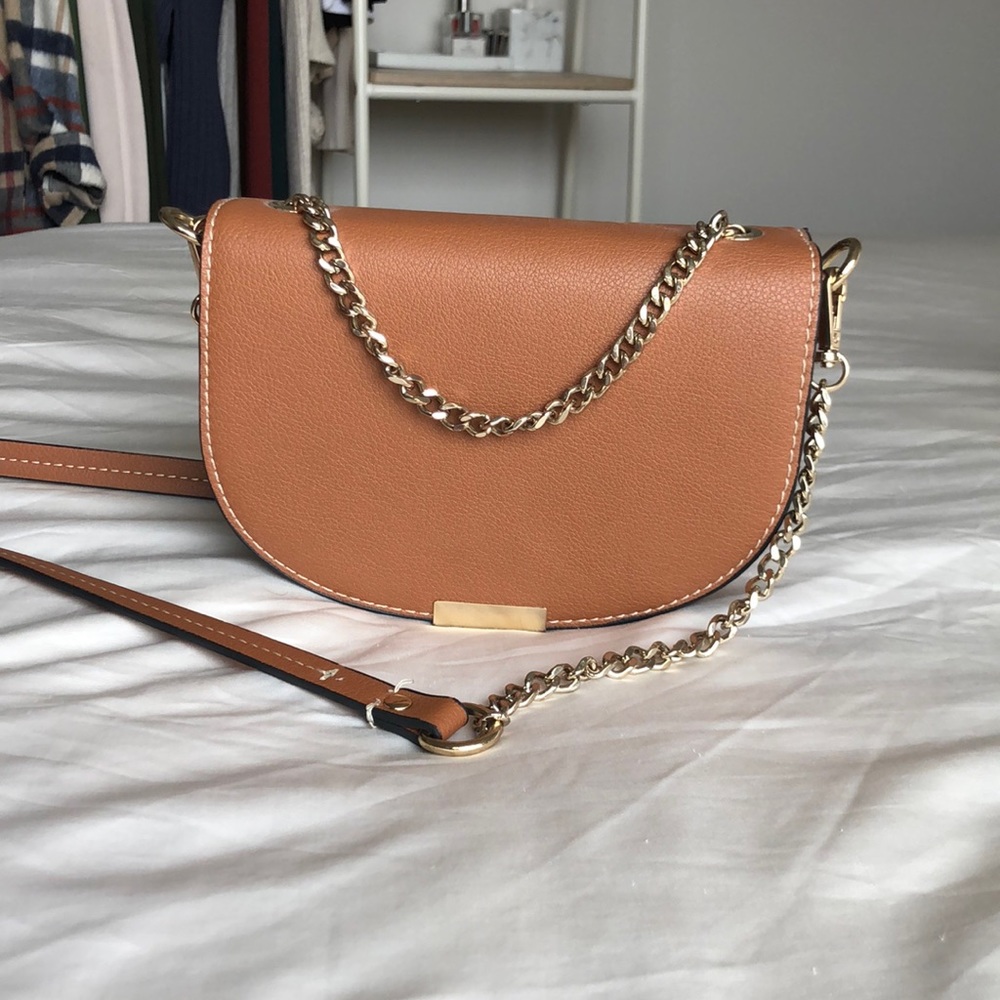 Zara brown crossbody with gold chain
